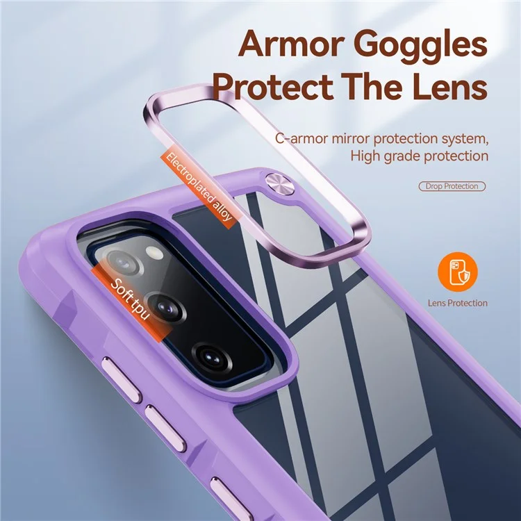 Shockproof Phone Case for Samsung Galaxy S20 FE 2022/S20 FE 4G/5G/S20 Lite, Full Body Protection PC+TPU Hybrid Phone Shell Case with Strap - Purple/Purple