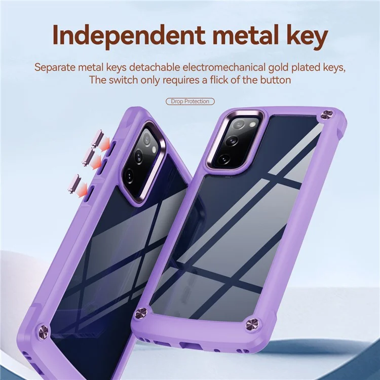 Shockproof Phone Case for Samsung Galaxy S20 FE 2022/S20 FE 4G/5G/S20 Lite, Full Body Protection PC+TPU Hybrid Phone Shell Case with Strap - Purple/Purple