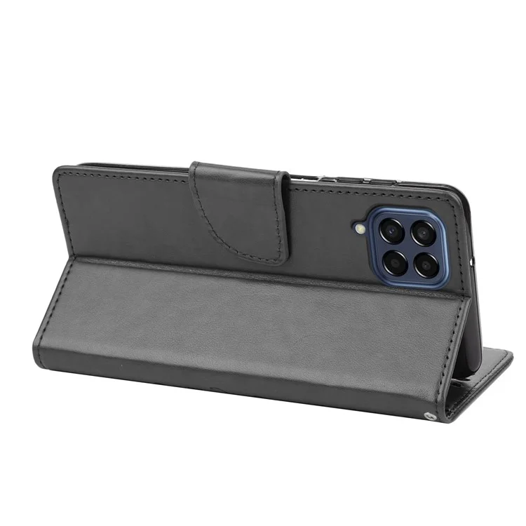 For Samsung Galaxy M33 5G (Global Version) Butterfly Flower Imprinted Wallet Case, PU Leather Foldable Stand Flip Cover with Hand Strap - Black