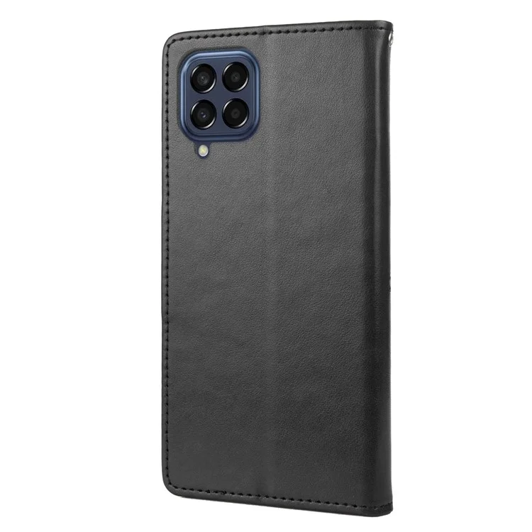 For Samsung Galaxy M33 5G (Global Version) Butterfly Flower Imprinted Wallet Case, PU Leather Foldable Stand Flip Cover with Hand Strap - Black