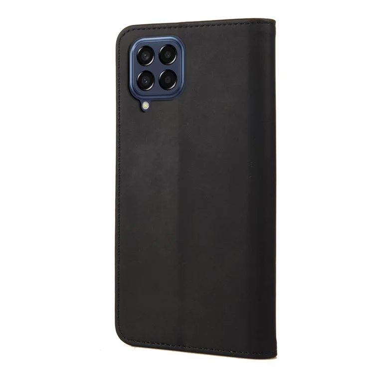 For Samsung Galaxy M33 5G (Global Version) Splicing PU Leather+TPU Skin-touch Feeling Case Stand Magnetic Absorption Flip Folio Wallet Cover - Black