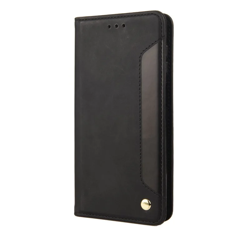 For Samsung Galaxy M33 5G (Global Version) Splicing PU Leather+TPU Skin-touch Feeling Case Stand Magnetic Absorption Flip Folio Wallet Cover - Black