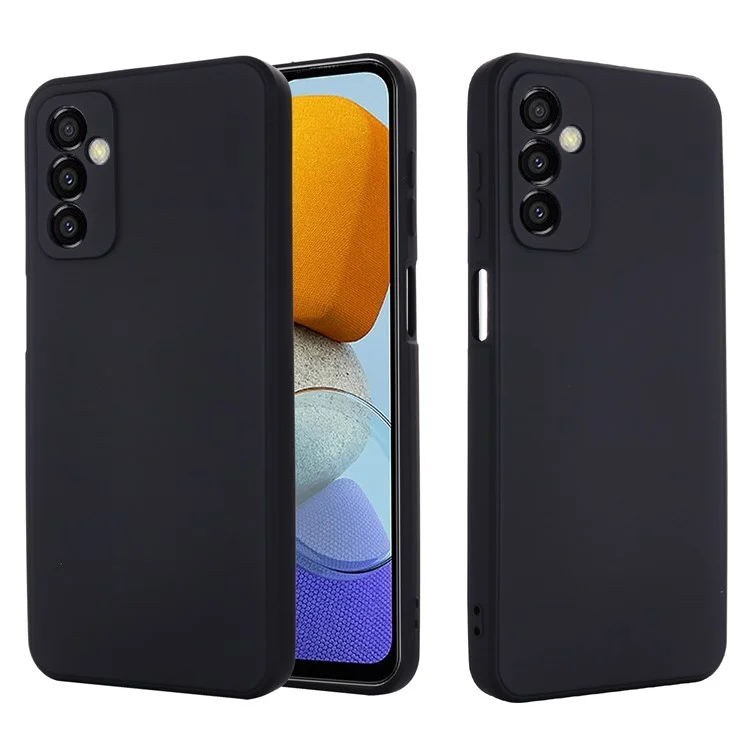 For Samsung Galaxy M23 5G/F23 5G Precise Cut-outs Shockproof Liquid Silicone Case Soft Microfiber Lining Shell with Strap - Black