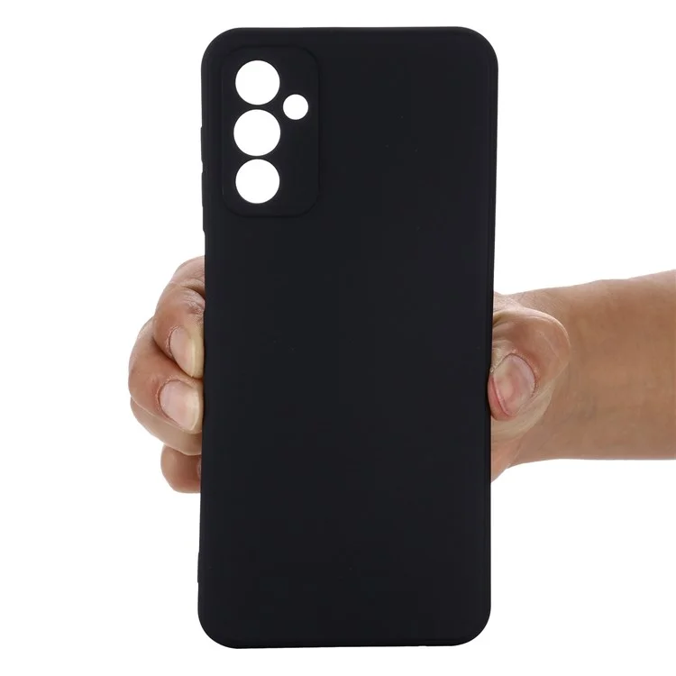 For Samsung Galaxy M23 5G/F23 5G Precise Cut-outs Shockproof Liquid Silicone Case Soft Microfiber Lining Shell with Strap - Black