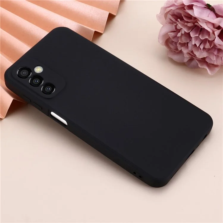 For Samsung Galaxy M23 5G/F23 5G Precise Cut-outs Shockproof Liquid Silicone Case Soft Microfiber Lining Shell with Strap - Black