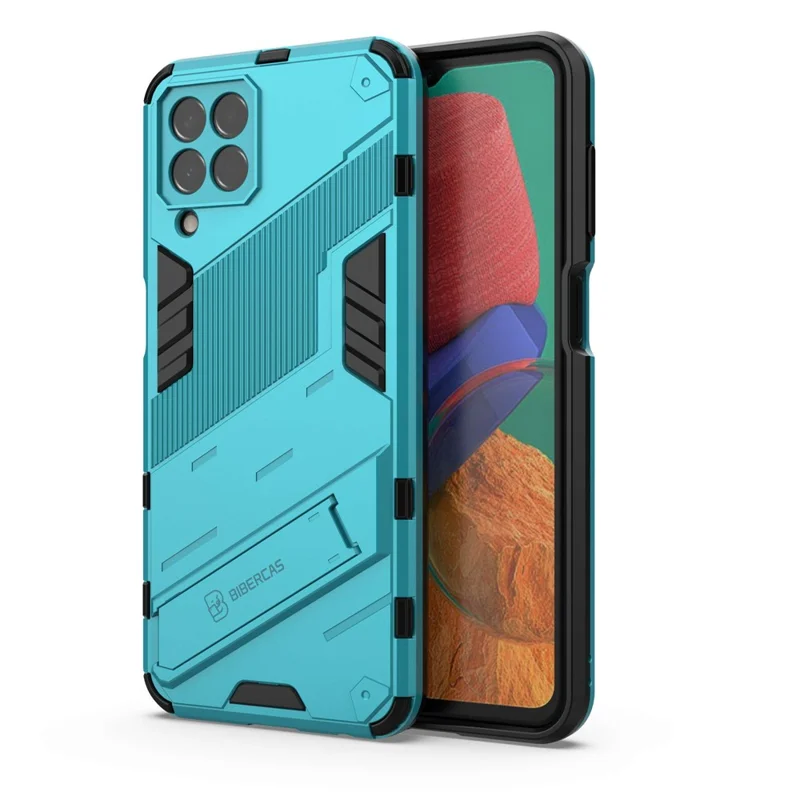For Samsung Galaxy M33 5G (Global) PC + TPU Case Phone Back Cover with Kickstand - Baby Blue