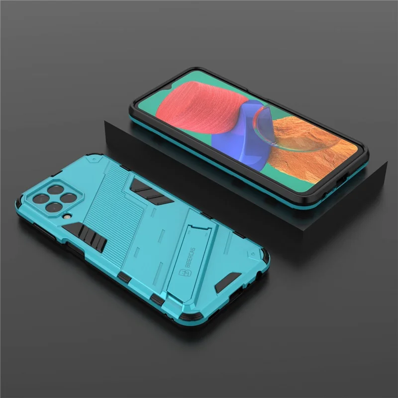 For Samsung Galaxy M33 5G (Global) PC + TPU Case Phone Back Cover with Kickstand - Baby Blue