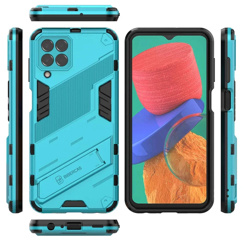 For Samsung Galaxy M33 5G (Global) PC + TPU Case Phone Back Cover with Kickstand - Baby Blue