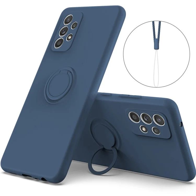 Per Samsung Galaxy A33 5G Coperchio Protettivo Per Il Telefono Con Anello E Cordino Del Telefono Con Anello E Cordino - Blu Notte