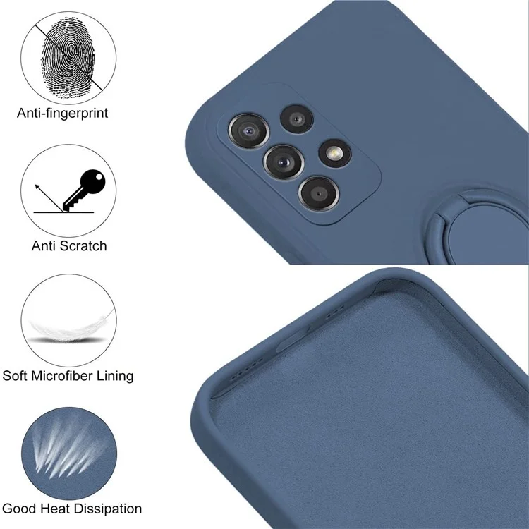 Para Samsung Galaxy A33 5G Liquid Silicone Silicone Case De Caja De La Caja Protectora Con Kingstand Y Lanyard - Azul De Medianoche