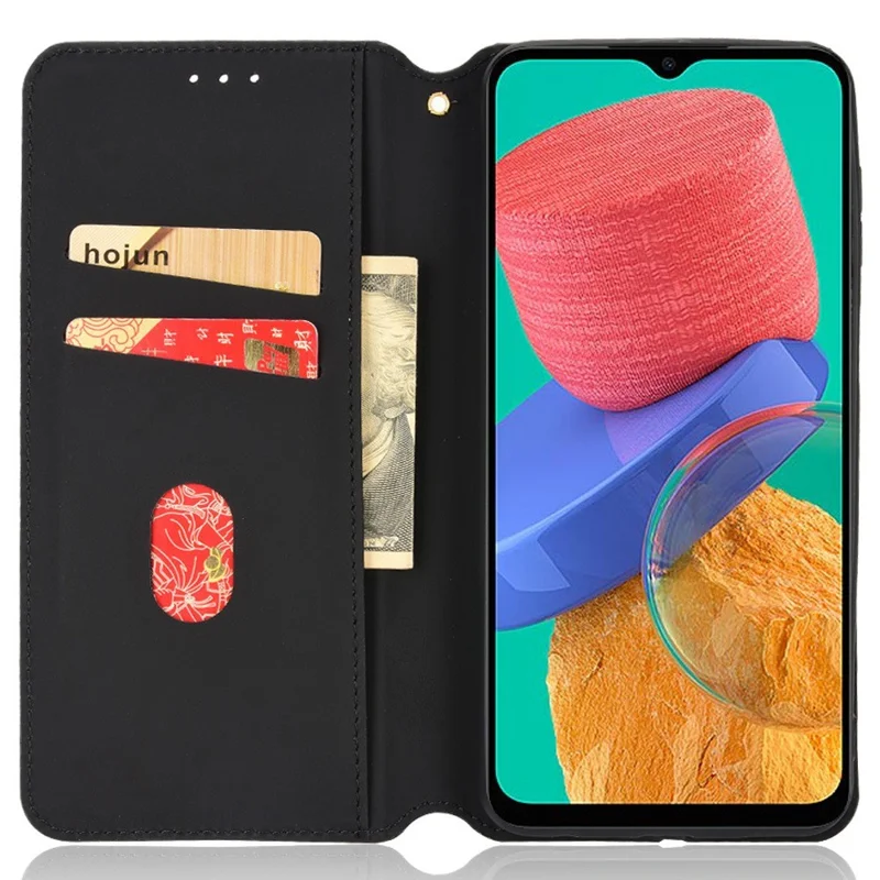 For Samsung Galaxy M53 5G Imprinted Rhombus Pattern Phone Case PU Leather Stand Magnetic Auto Closure Wallet Phone Shell - Brown