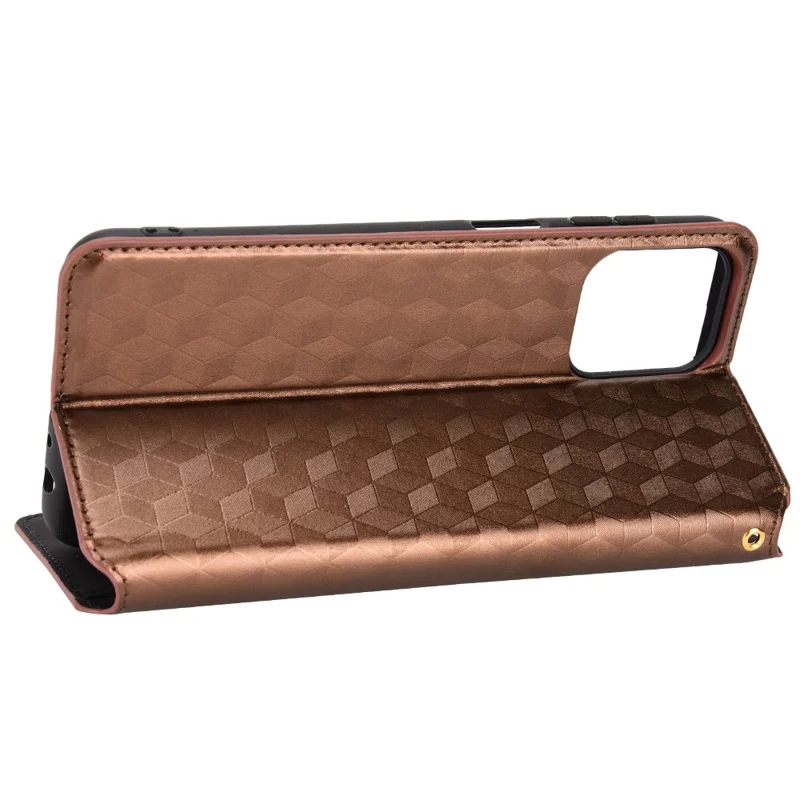 For Samsung Galaxy M53 5G Imprinted Rhombus Pattern Phone Case PU Leather Stand Magnetic Auto Closure Wallet Phone Shell - Brown