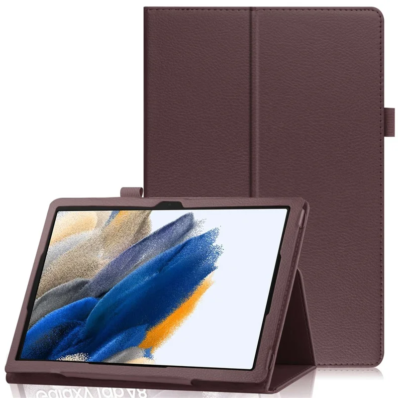 For Samsung Galaxy Tab A8 10.5 (2021) / (2022) Litchi Texture Tablet Case PU Leather Protective Cover with Auto Wake / Sleep - Brown
