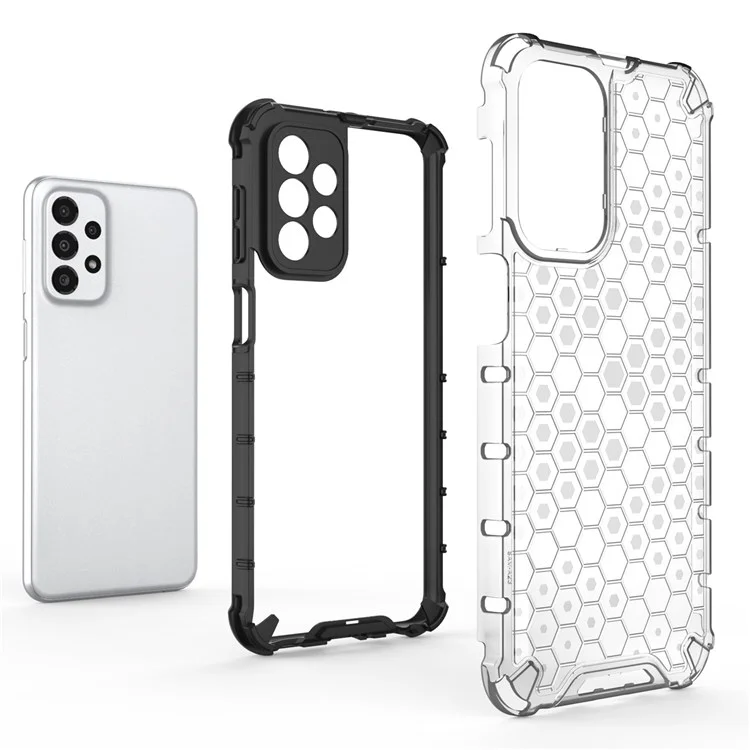 Per Samsung Galaxy A23 5G (versione globale) / 4G Honeycomb Textured Soft TPU + Hard PC Phone Case Hybrid Protective Cover - Grigio
