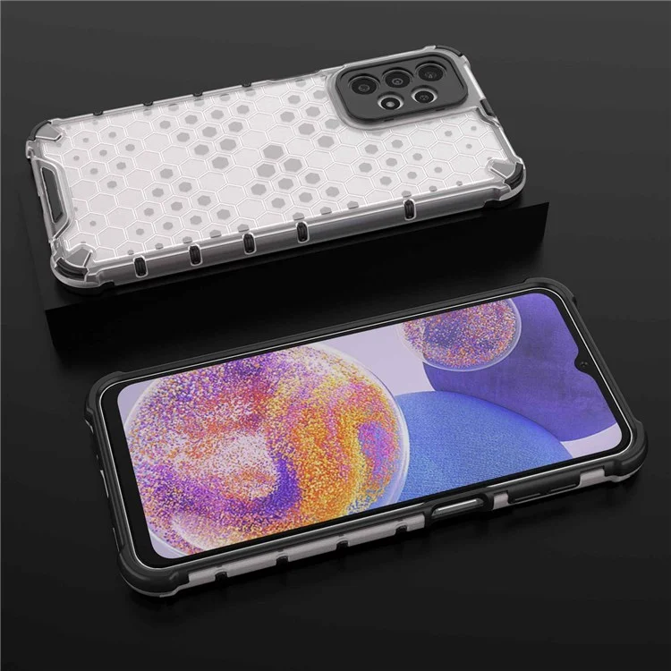 Per Samsung Galaxy A23 5G (versione globale) / 4G Honeycomb Textured Soft TPU + Hard PC Phone Case Hybrid Protective Cover - Grigio
