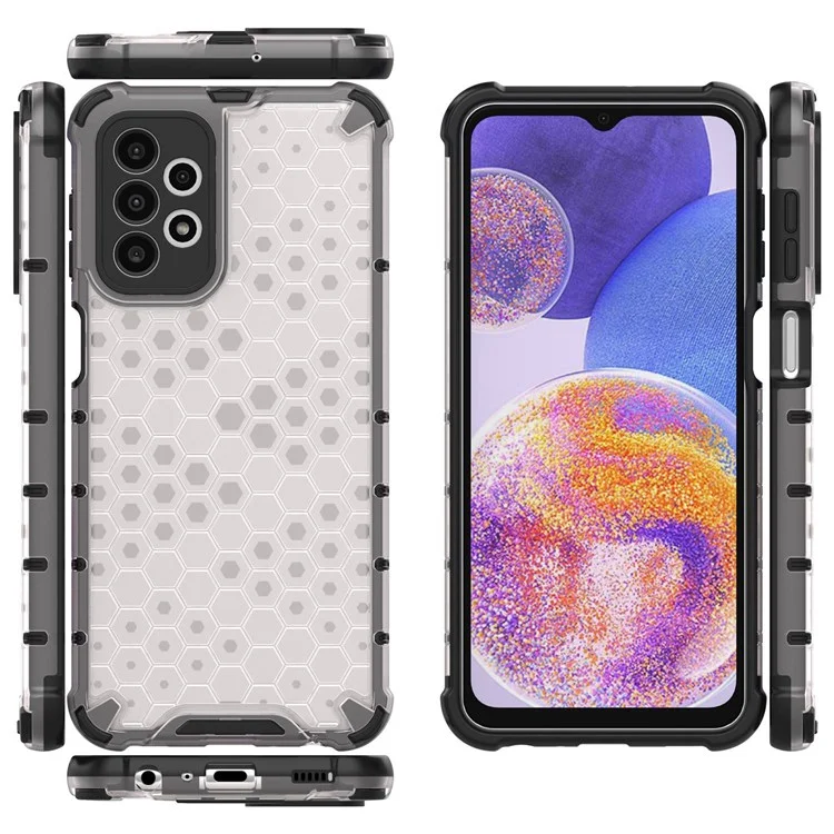 Per Samsung Galaxy A23 5G (versione globale) / 4G Honeycomb Textured Soft TPU + Hard PC Phone Case Hybrid Protective Cover - Grigio