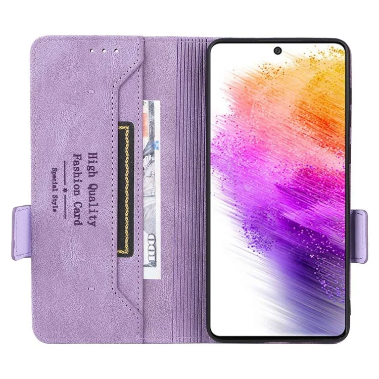 cu Leather Phone Case Для Samsung Galaxy A73 5G, Кошелек, Противоположная Подставка Shockper TPU Внутренняя Оболочка Против Подачи - Пурпурный