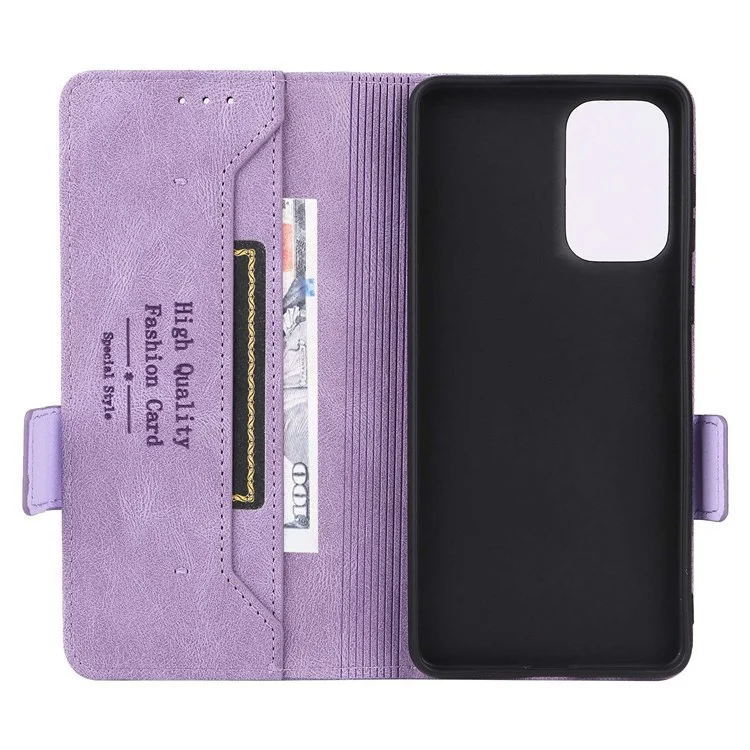 cu Leather Phone Case Для Samsung Galaxy A73 5G, Кошелек, Противоположная Подставка Shockper TPU Внутренняя Оболочка Против Подачи - Пурпурный