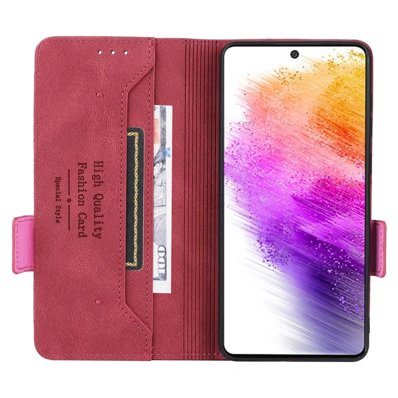 PU Leather Phone Case for Samsung Galaxy A73 5G, Wallet Flip Stand Shockproof TPU Interior Shell Anti-dust Cover - Rose
