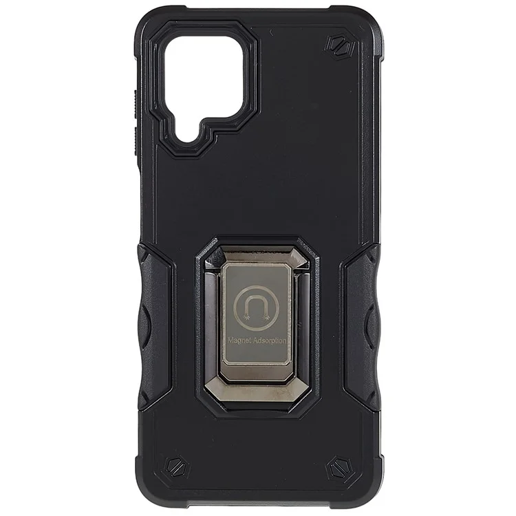 Для Samsung Galaxy M32 (глобальная Версия)/F22/M22 Soft TPU Hard PC Armor Crep Cover Точная Держатель Кольца Вырезана Удара По Ударному Телефону - Чернить