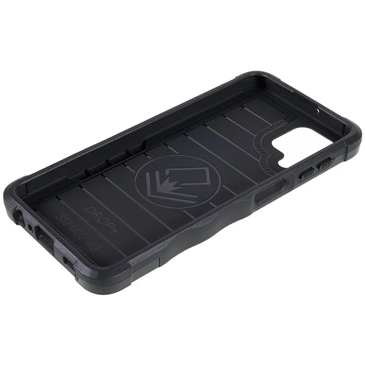 Für Samsung Galaxy M32 (globale Version)/F22/M22 Soft TPU Hard PC Armor Militärische Abdeckung Precise Cutout Ringhalter Kickstand Schockdelefonhülle - Schwarz