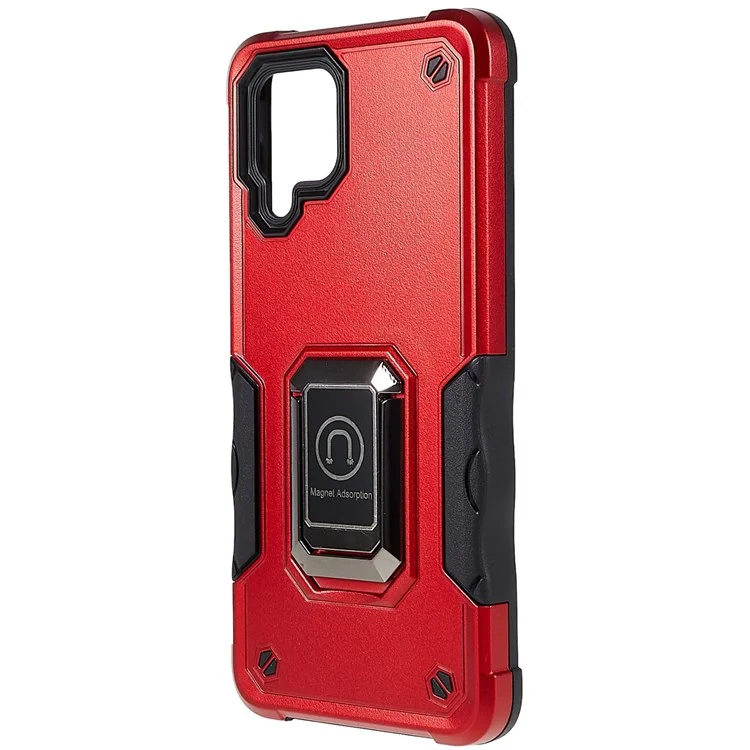 Pour Samsung Galaxy M32 (version Globale) / F22 / M22 Soft TPU Hard PC Armor Grade Military Grade Hittout Ring Hotder Kickstand Tocoping Case - Rouge
