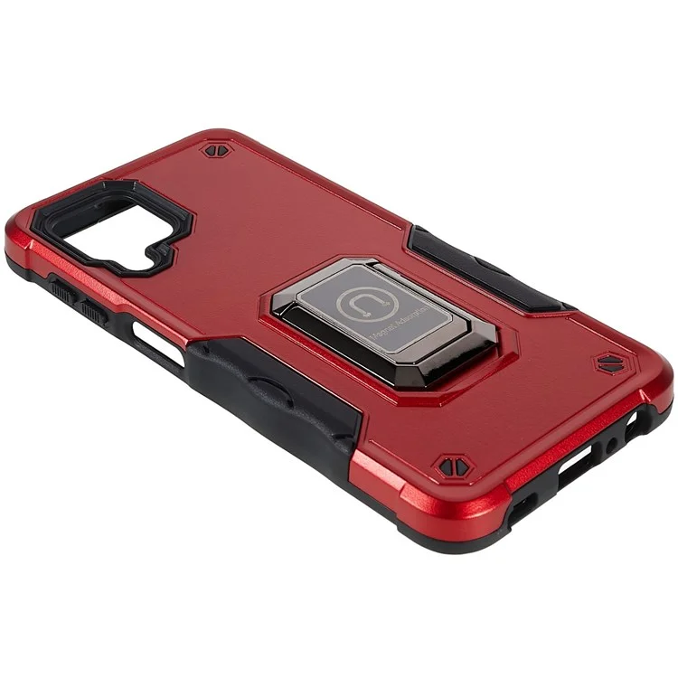 Pour Samsung Galaxy M32 (version Globale) / F22 / M22 Soft TPU Hard PC Armor Grade Military Grade Hittout Ring Hotder Kickstand Tocoping Case - Rouge