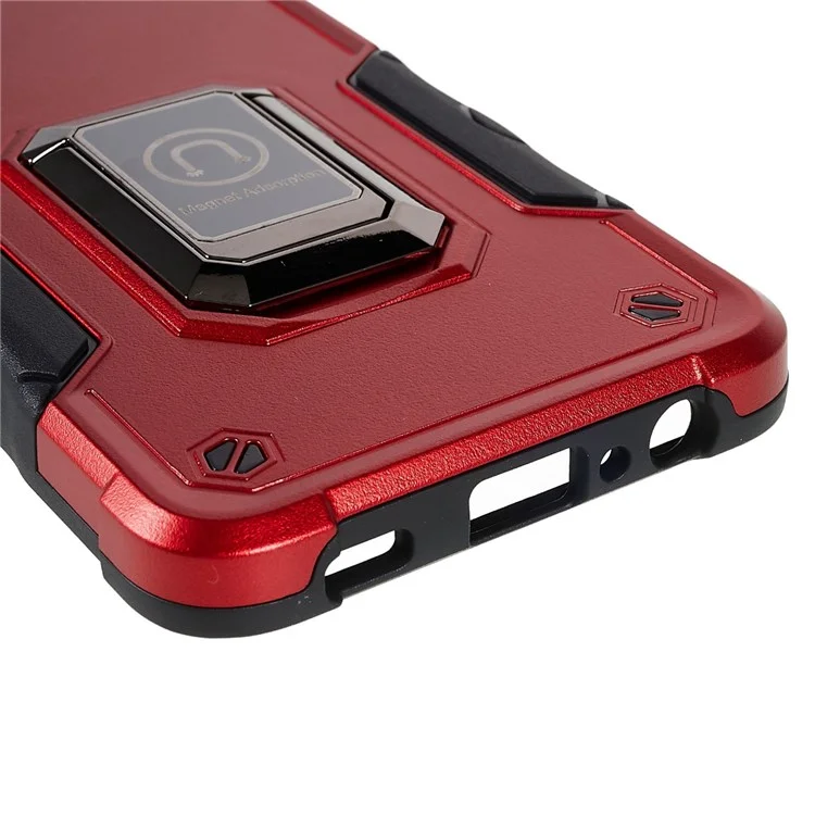 Pour Samsung Galaxy M32 (version Globale) / F22 / M22 Soft TPU Hard PC Armor Grade Military Grade Hittout Ring Hotder Kickstand Tocoping Case - Rouge