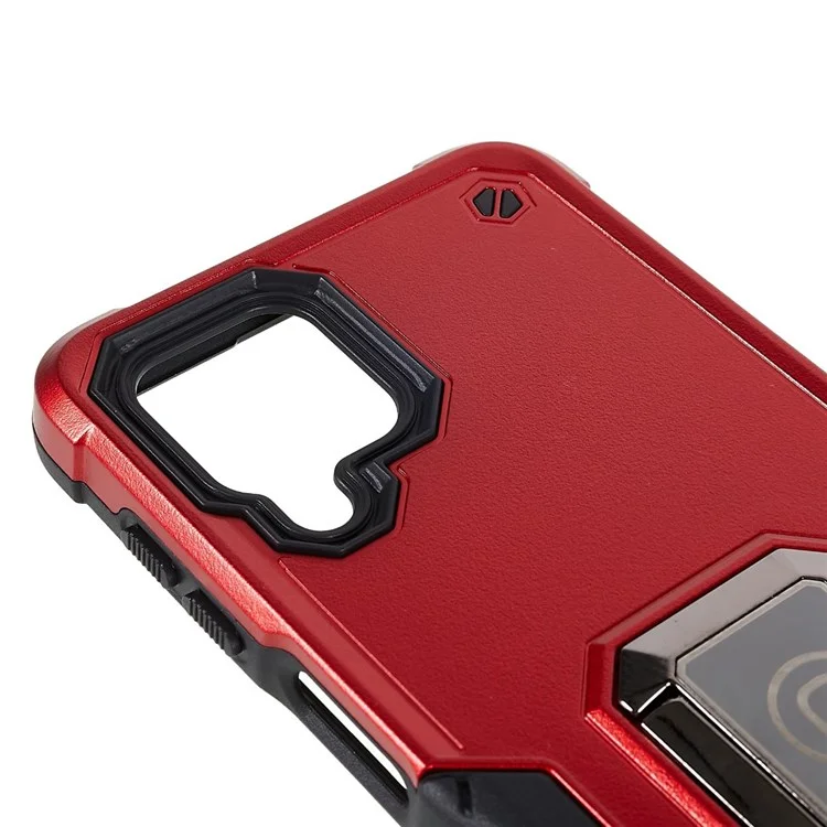 Pour Samsung Galaxy M32 (version Globale) / F22 / M22 Soft TPU Hard PC Armor Grade Military Grade Hittout Ring Hotder Kickstand Tocoping Case - Rouge
