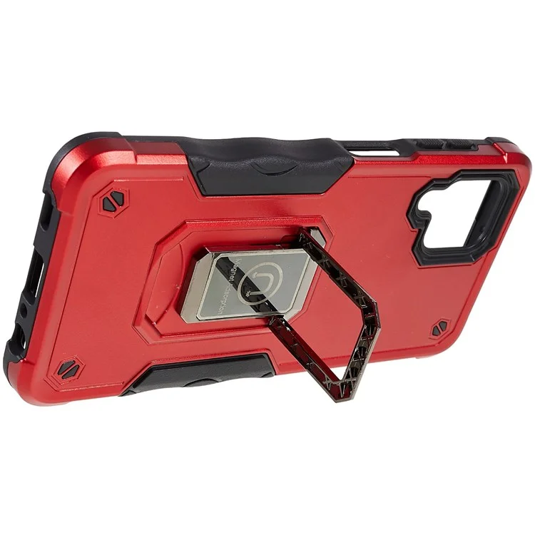 Pour Samsung Galaxy M32 (version Globale) / F22 / M22 Soft TPU Hard PC Armor Grade Military Grade Hittout Ring Hotder Kickstand Tocoping Case - Rouge