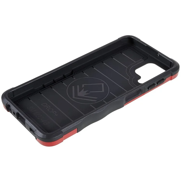 Pour Samsung Galaxy M32 (version Globale) / F22 / M22 Soft TPU Hard PC Armor Grade Military Grade Hittout Ring Hotder Kickstand Tocoping Case - Rouge