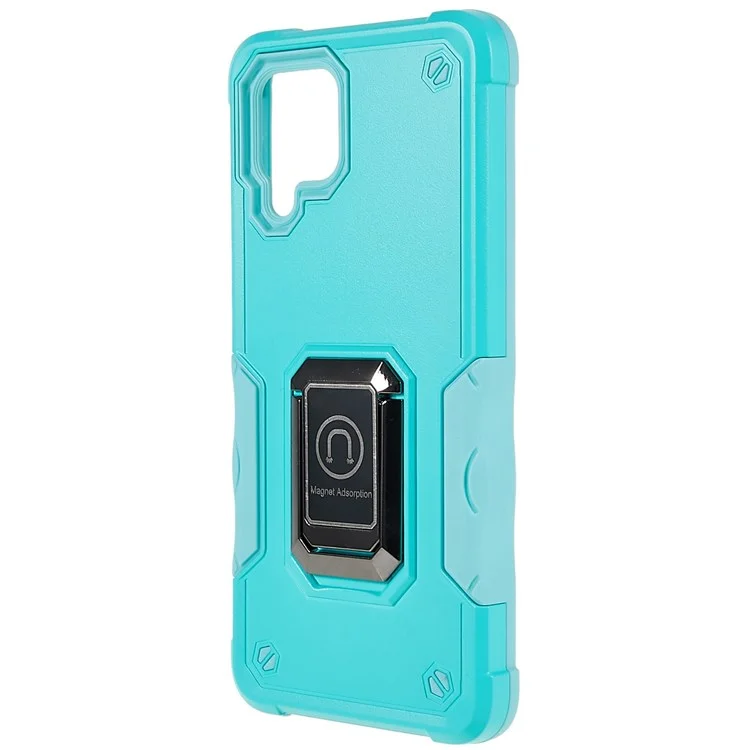 Für Samsung Galaxy M32 (globale Version)/F22/M22 Soft TPU Hard PC Armor Militärische Abdeckung Precise Cutout Ringhalter Kickstand Schockdelefonhülle - Hellgrün