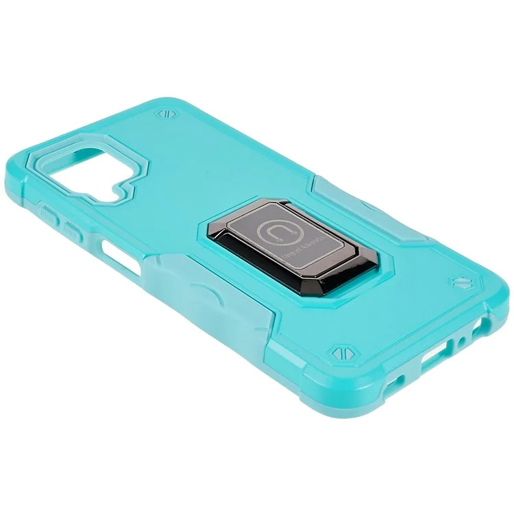 Für Samsung Galaxy M32 (globale Version)/F22/M22 Soft TPU Hard PC Armor Militärische Abdeckung Precise Cutout Ringhalter Kickstand Schockdelefonhülle - Hellgrün