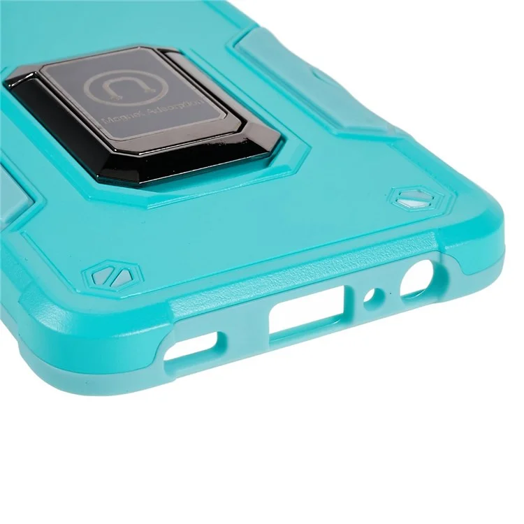Für Samsung Galaxy M32 (globale Version)/F22/M22 Soft TPU Hard PC Armor Militärische Abdeckung Precise Cutout Ringhalter Kickstand Schockdelefonhülle - Hellgrün