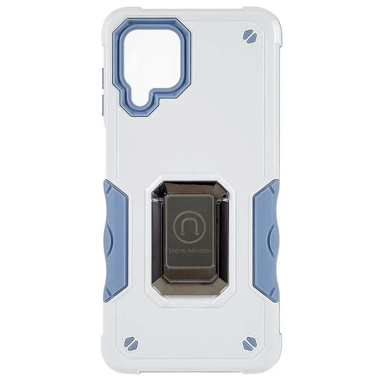 Für Samsung Galaxy M32 (globale Version)/F22/M22 Soft TPU Hard PC Armor Militärische Abdeckung Precise Cutout Ringhalter Kickstand Schockdelefonhülle - Weiß