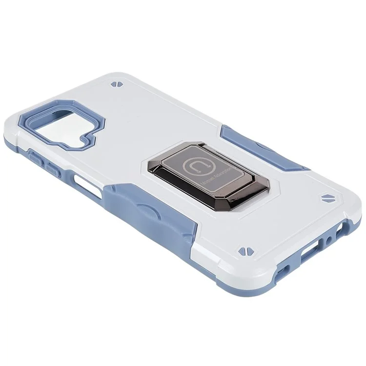 Für Samsung Galaxy M32 (globale Version)/F22/M22 Soft TPU Hard PC Armor Militärische Abdeckung Precise Cutout Ringhalter Kickstand Schockdelefonhülle - Weiß