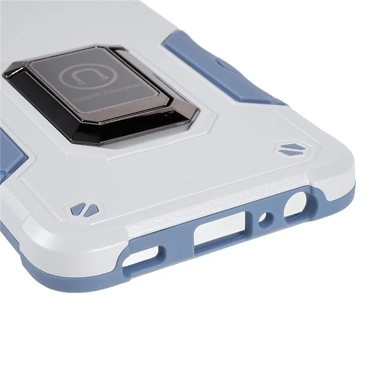 Für Samsung Galaxy M32 (globale Version)/F22/M22 Soft TPU Hard PC Armor Militärische Abdeckung Precise Cutout Ringhalter Kickstand Schockdelefonhülle - Weiß