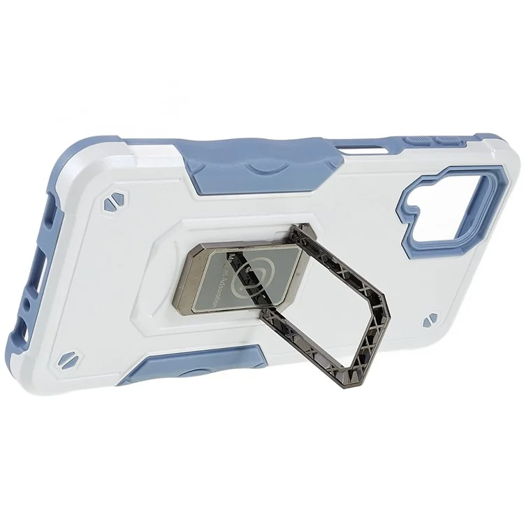 Für Samsung Galaxy M32 (globale Version)/F22/M22 Soft TPU Hard PC Armor Militärische Abdeckung Precise Cutout Ringhalter Kickstand Schockdelefonhülle - Weiß