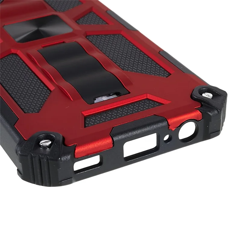 For Samsung Galaxy A03 (164.2mm) Well-protected Anti-scratch PC and TPU Combo Armor Phone Case Kickstand Hybrid Shell - Red
