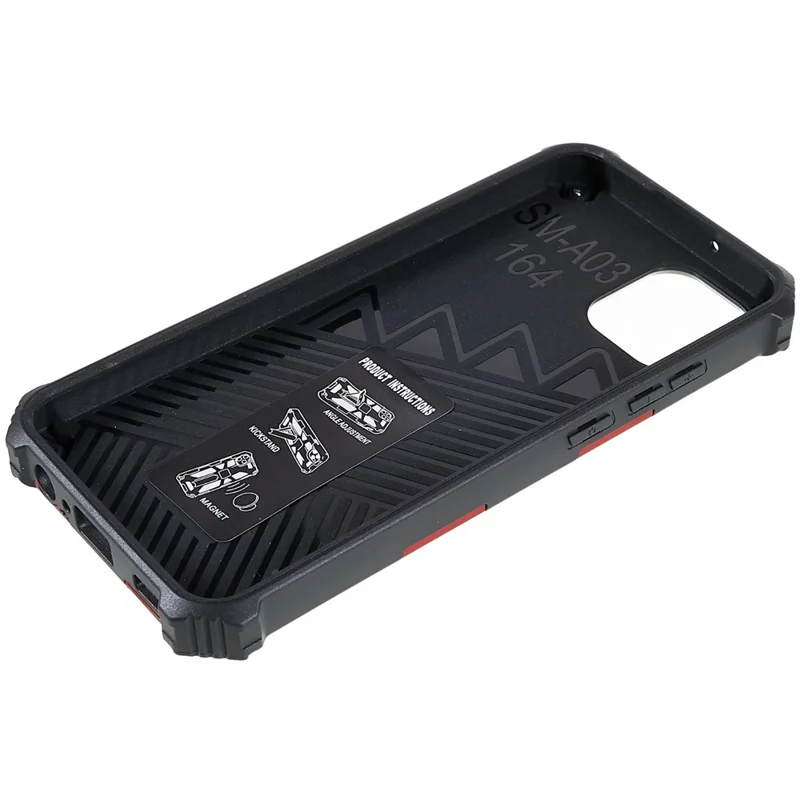 For Samsung Galaxy A03 (164.2mm) Well-protected Anti-scratch PC and TPU Combo Armor Phone Case Kickstand Hybrid Shell - Red