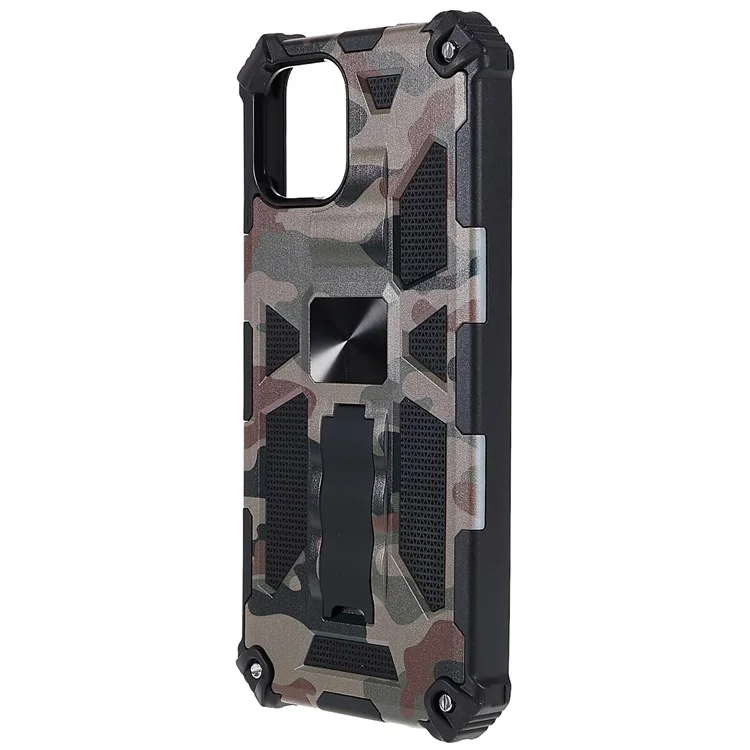 Per Samsung Galaxy A03 (164,2 x 75,9 x 9,1 mm) Design mimetico di grado militare Supporto nascosto Quattro angoli anti-caduta Custodia protettiva per telefono con lastra metallica integrata - Verde militare