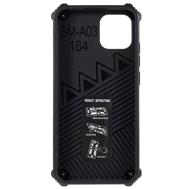 Per Samsung Galaxy A03 (164,2 x 75,9 x 9,1 mm) Design mimetico di grado militare Supporto nascosto Quattro angoli anti-caduta Custodia protettiva per telefono con lastra metallica integrata - Verde militare