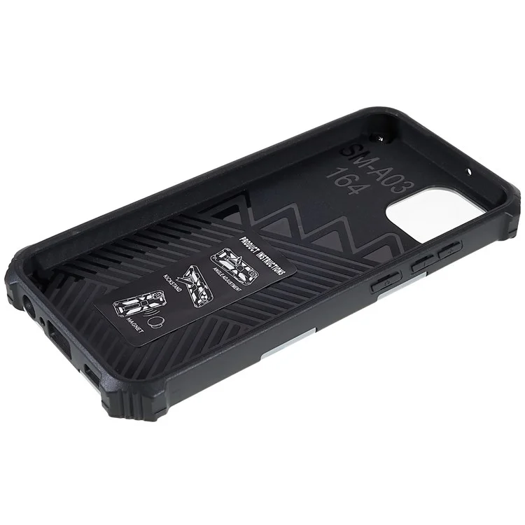 Per Samsung Galaxy A03 (164,2 x 75,9 x 9,1 mm) Design mimetico di grado militare Supporto nascosto Quattro angoli anti-caduta Custodia protettiva per telefono con lastra metallica integrata - Verde militare