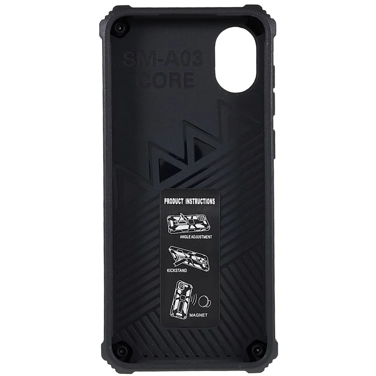 For Samsung Galaxy A03 Core Hidden Kickstand Military Grade Camouflage Design Protective Phone Case Cover with Built-in Metal Sheet - Army Green