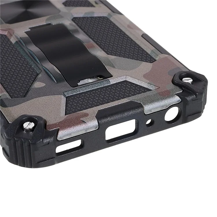 For Samsung Galaxy A03 Core Hidden Kickstand Military Grade Camouflage Design Protective Phone Case Cover with Built-in Metal Sheet - Army Green