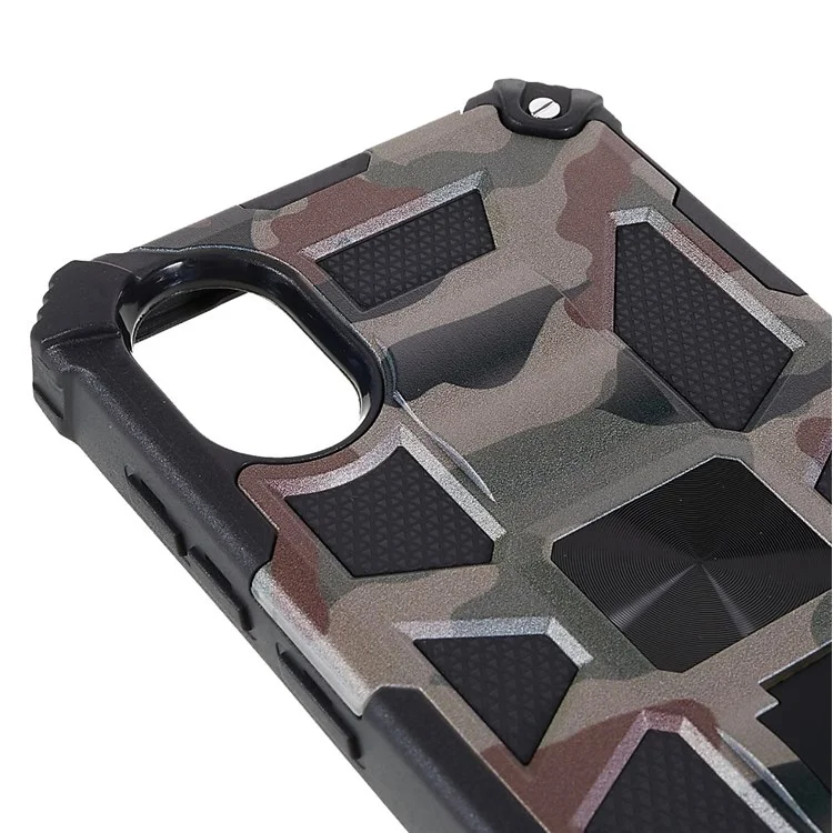 For Samsung Galaxy A03 Core Hidden Kickstand Military Grade Camouflage Design Protective Phone Case Cover with Built-in Metal Sheet - Army Green