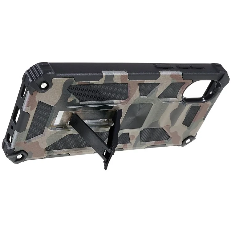 For Samsung Galaxy A03 Core Hidden Kickstand Military Grade Camouflage Design Protective Phone Case Cover with Built-in Metal Sheet - Army Green