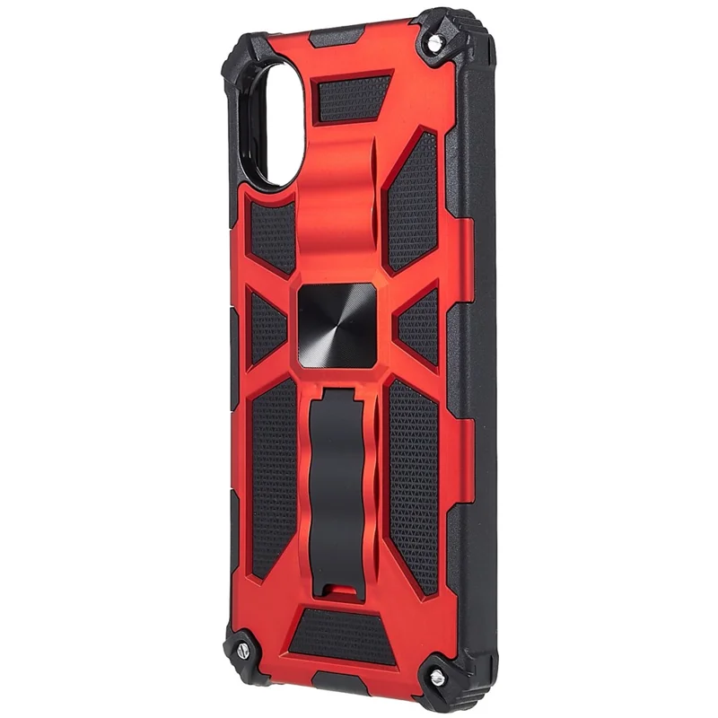 For  Samsung Galaxy A03 Core PC and TPU Combo Armor Cell Phone Case Wear-resistant Drop-proof Kickstand Hybrid Shell - Red
