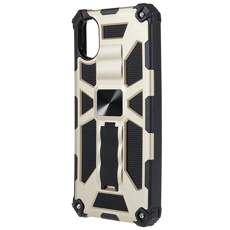 For  Samsung Galaxy A03 Core PC and TPU Combo Armor Cell Phone Case Wear-resistant Drop-proof Kickstand Hybrid Shell - Gold