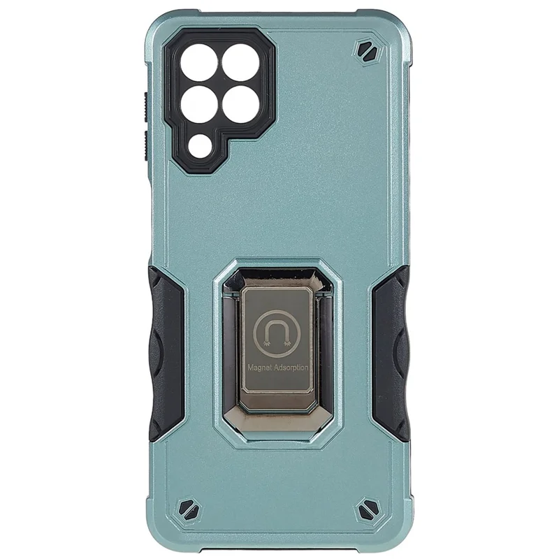 For Samsung Galaxy M53 5G Soft TPU Hard PC Armor Military Grade Cover Ring Holder Kickstand Function Phone Case - Green